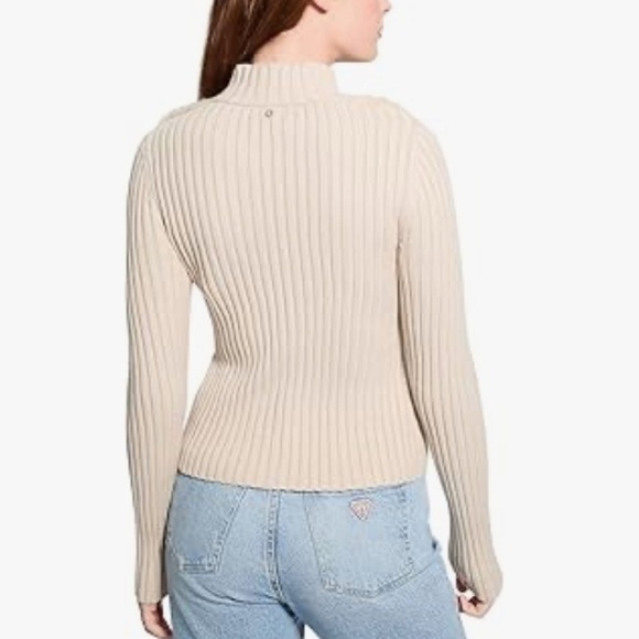 Guess Women's Long Sleeve Fur Mix Zip Front Mila Cardigan Pearl oyster - Picture 3 of 7